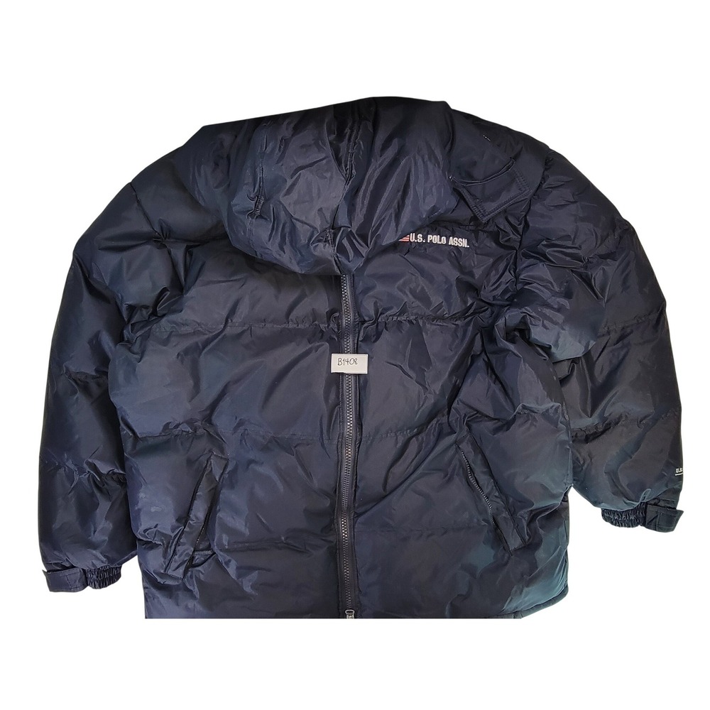 US Polo Assn Mens Puffer Jacket Hooded Full Zip Navy Blue Size XL